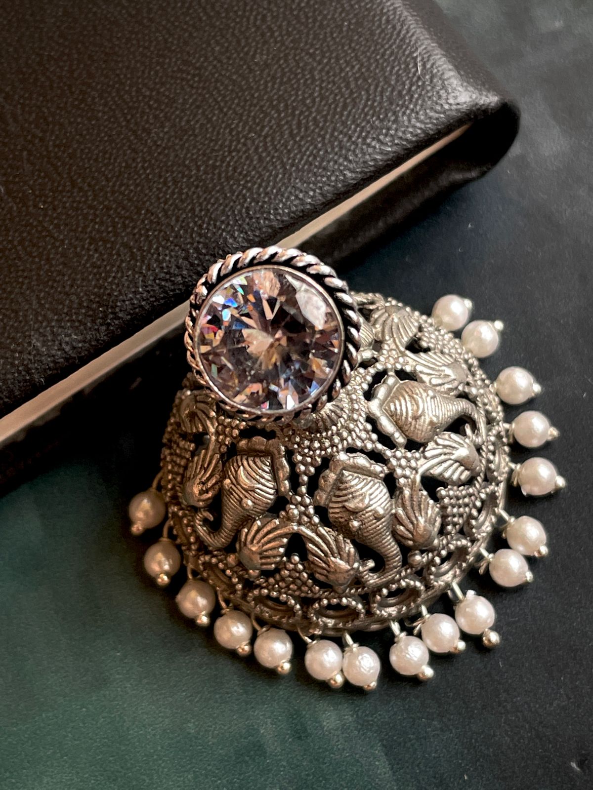 White Stone Top with Silver Replica Jhumki Earring