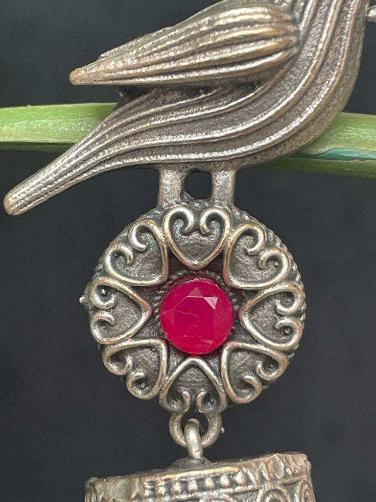 Oxidized Black Polish Bird Shape Dome Jhumka Earring