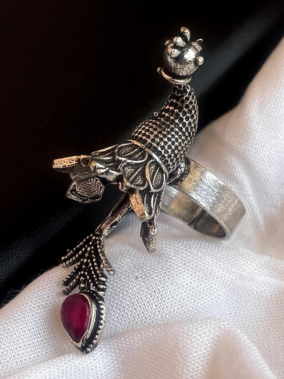 Peacock Shape Moanlisa Stone Ring