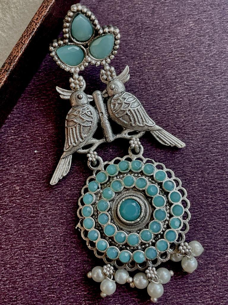 Silver Replica with Monalisa Stone Bird Shape Party Wear Earing