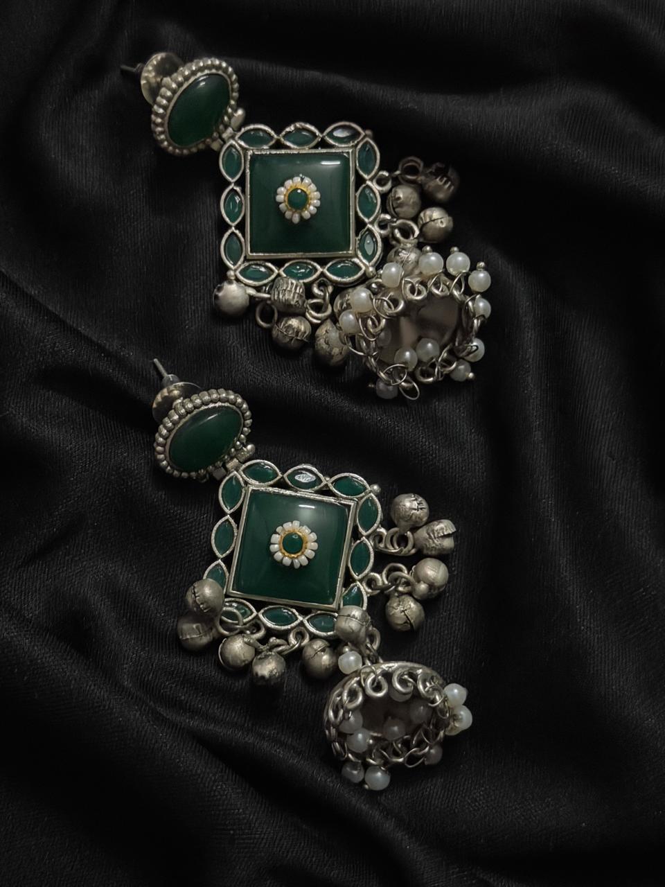 Monalisa Stone Beaded Partywear Silver Replica Earring