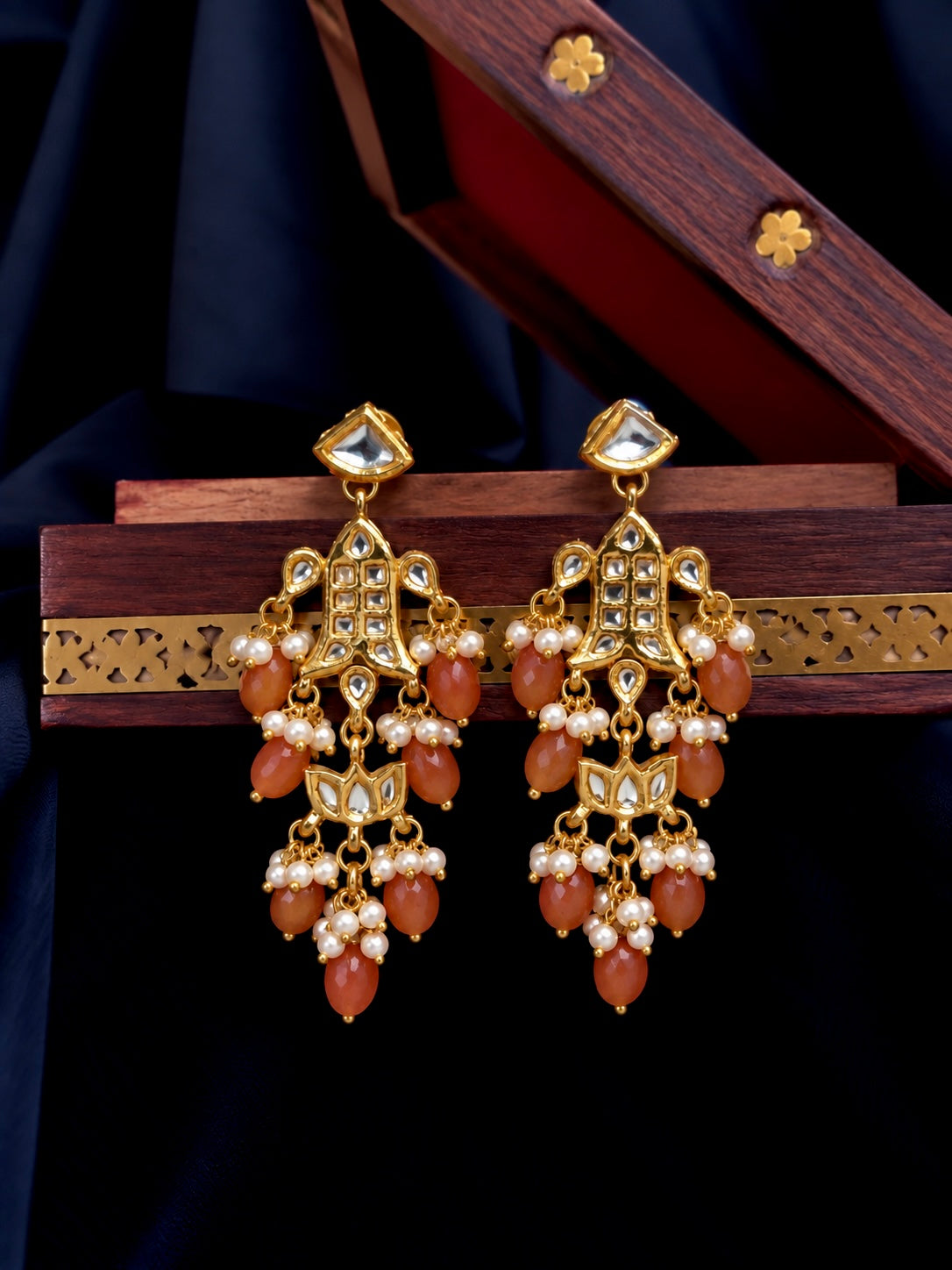 Glass Jade Stone with Kundan and Cheer Partywear Earring