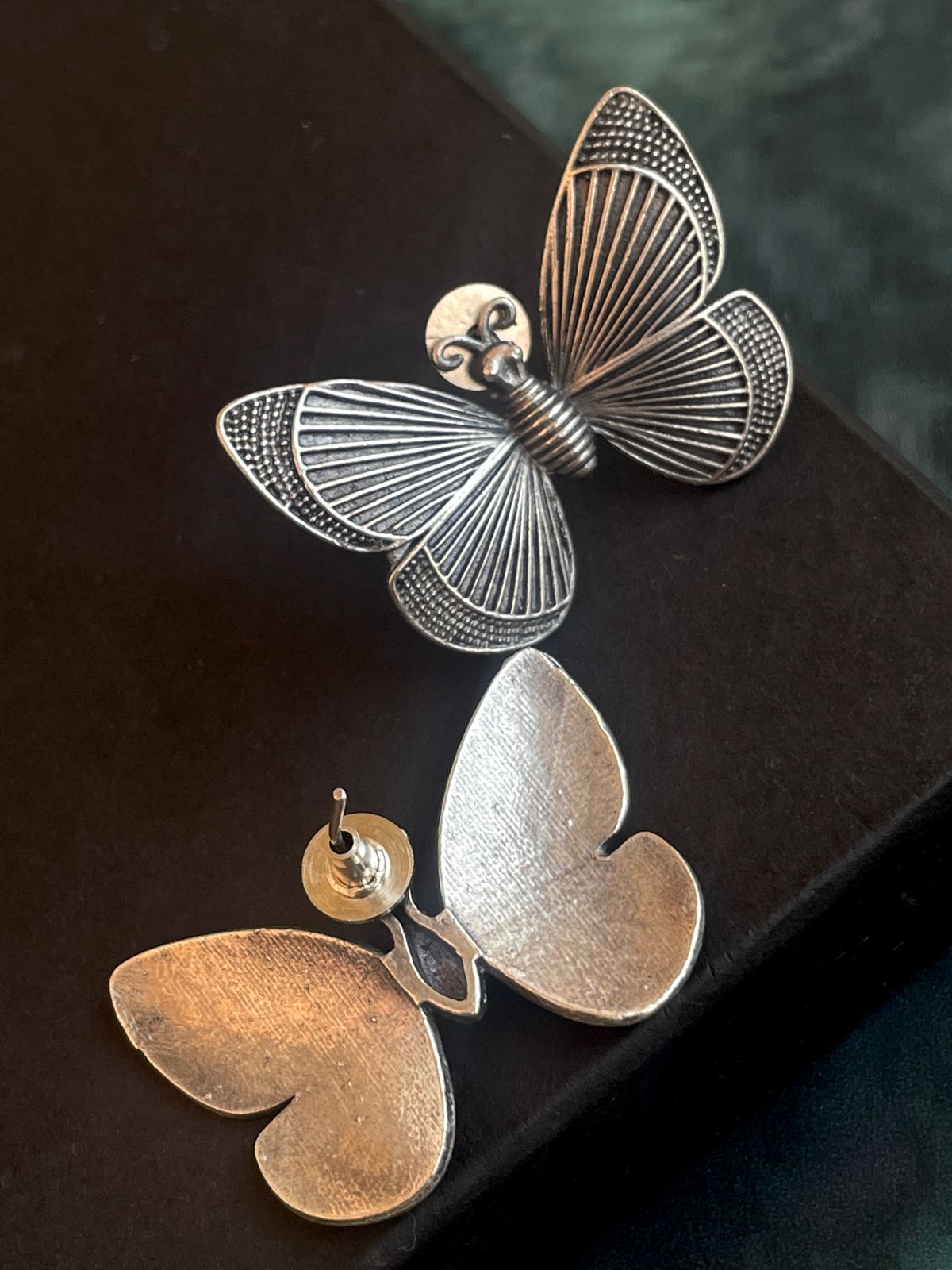 Silver Replica Oxidized Stud Earring