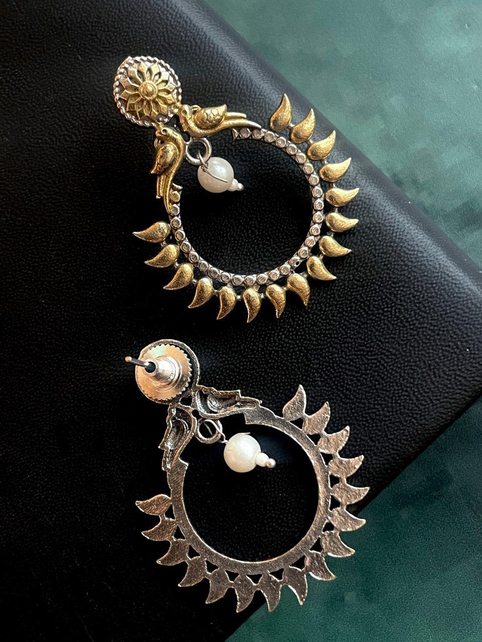 Dual Tone Chandbali Antique Earring