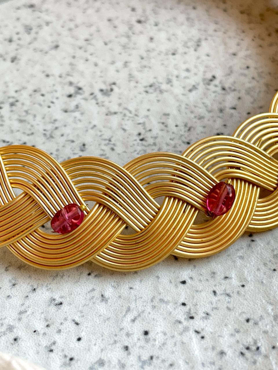 Semi Precious Stone Golden Neck Hasli