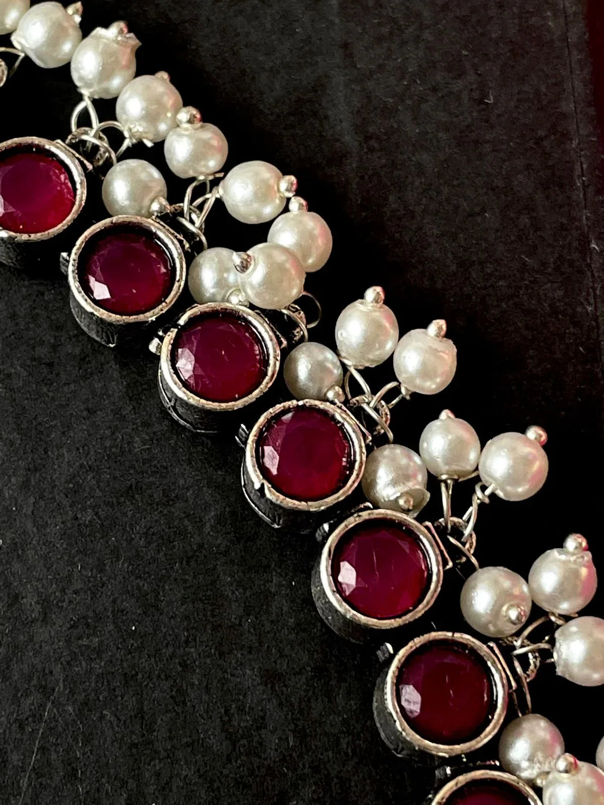 Oxidized Choker with Earring set with stone and beads work