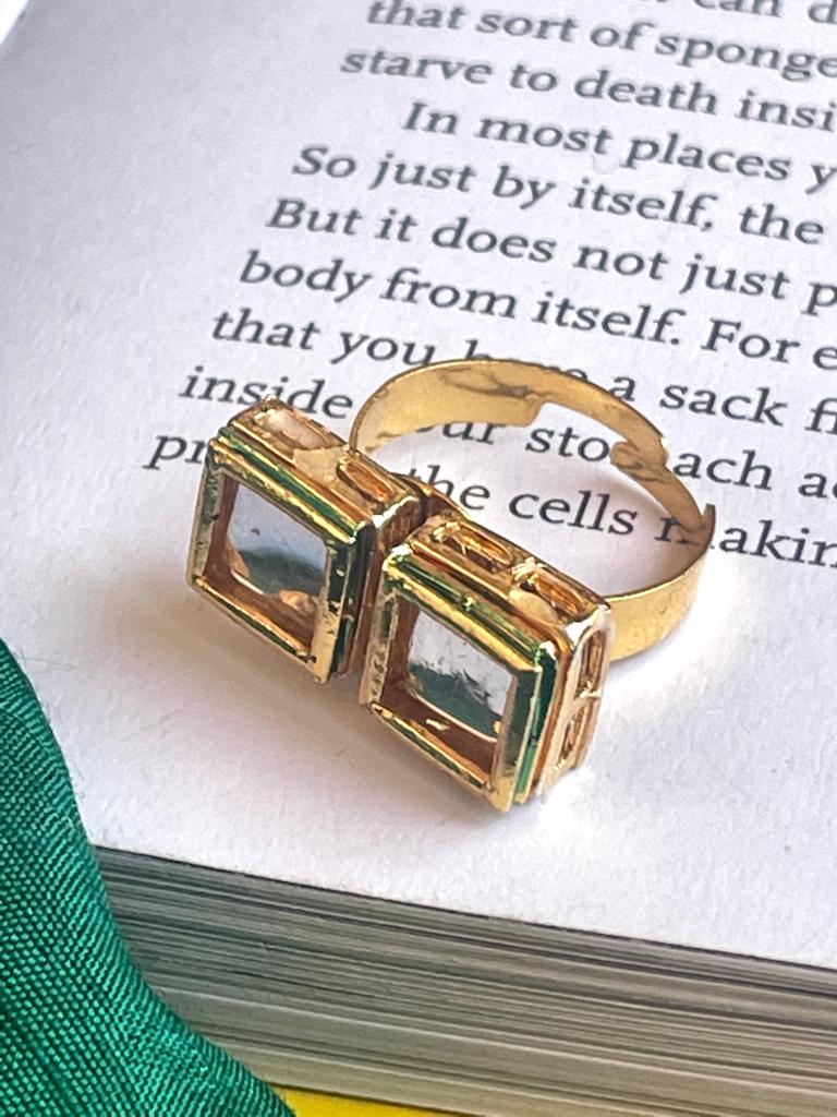 kundan Natural Stone Necklace, Earring and Ring set