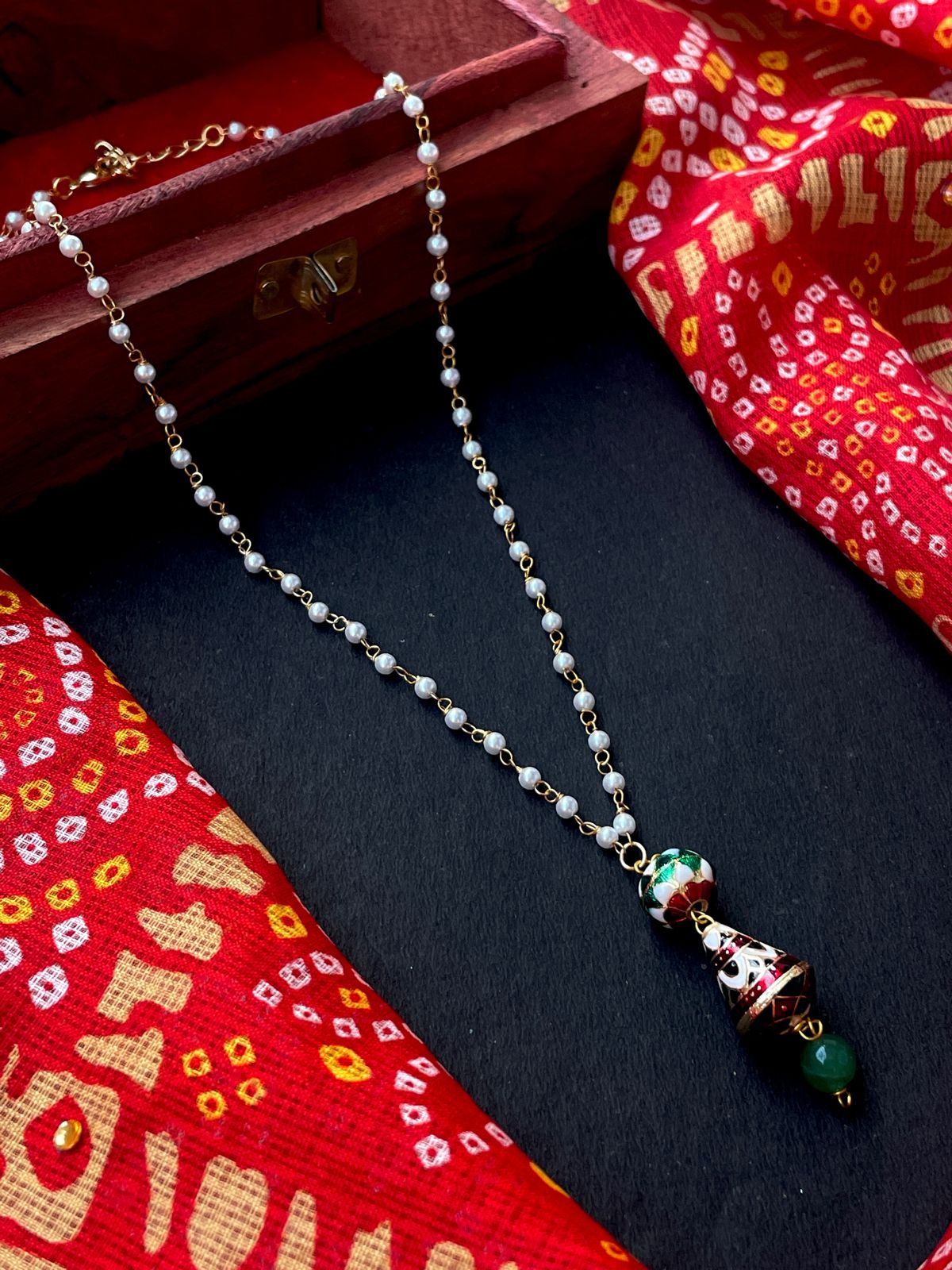 Handmade Shell Pearl Chain Meenakari Pendant Necklace