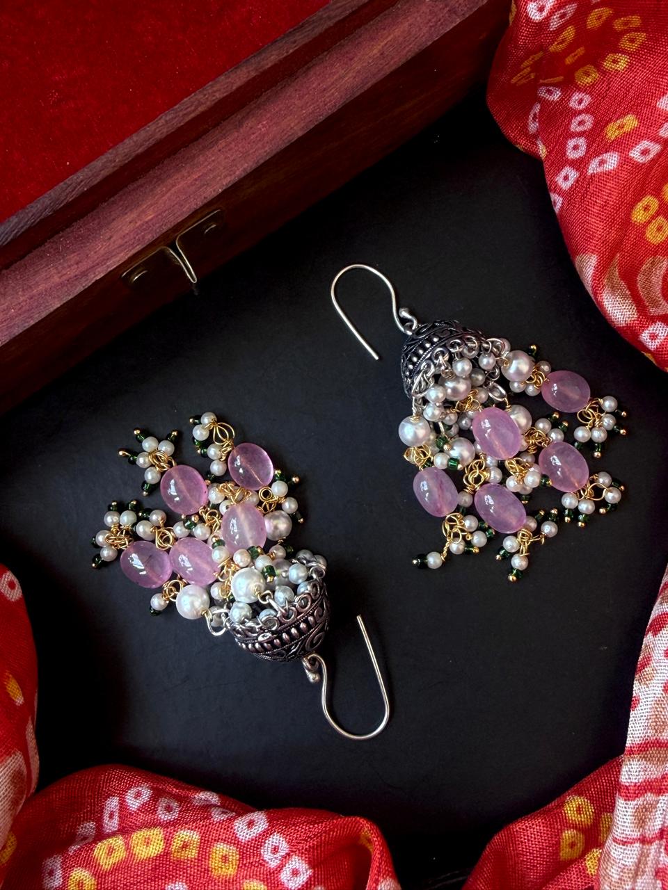 Stone Beaded Oxidized Ethnic Earring