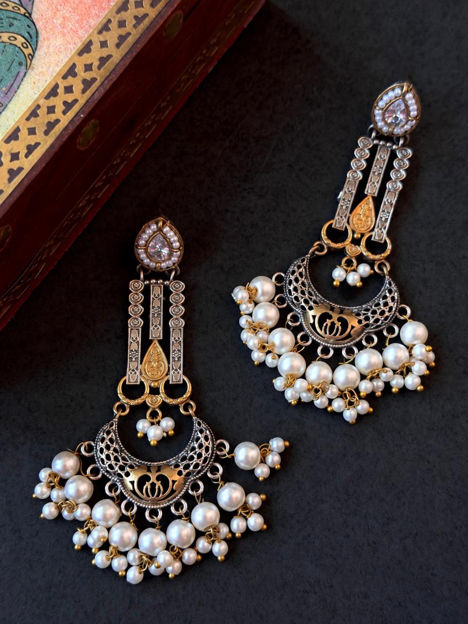 Dual Tone Beaded Partywear Earring