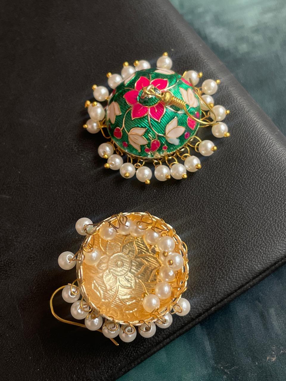 Meenakari Ethnic Handmade Flower Print Jhumkha Earring