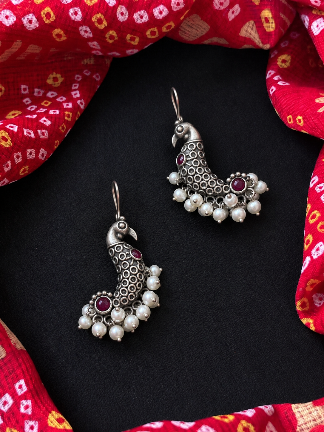 Peacock shape Oxidized Stud Earring