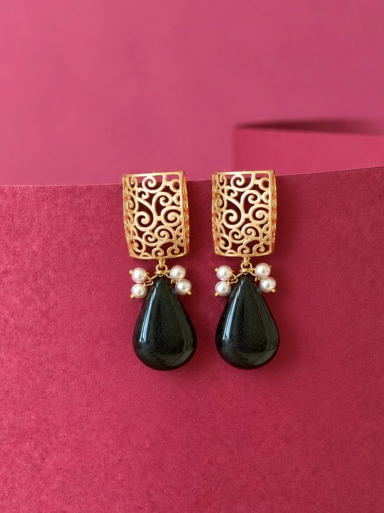Earring with Monalisa Stone and Square Designer Top