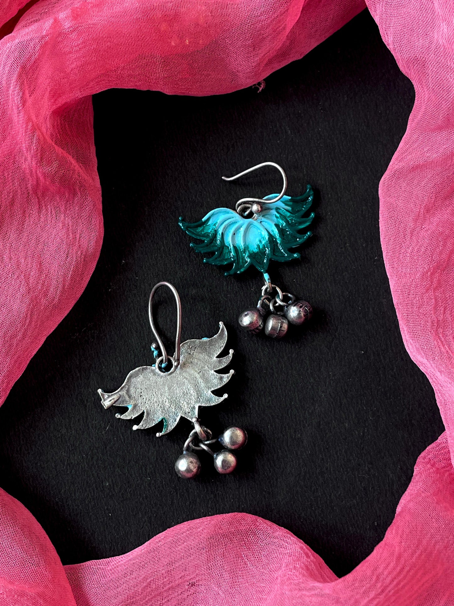 Hand Painted Oxidized Floral Ghunghroo Earring