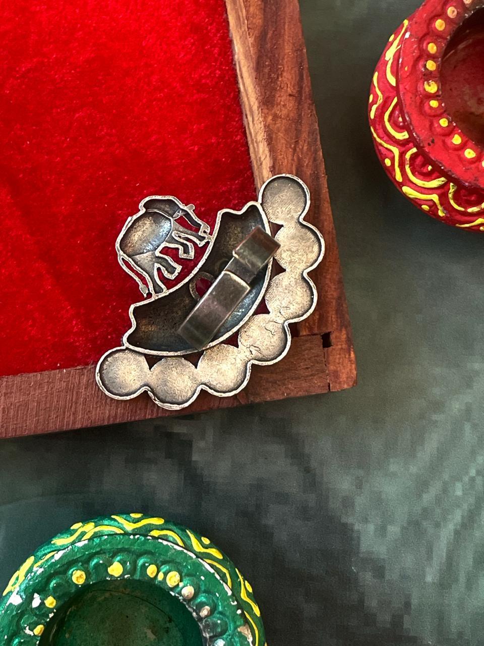 Oxidized Elephant Seven Godded Ring