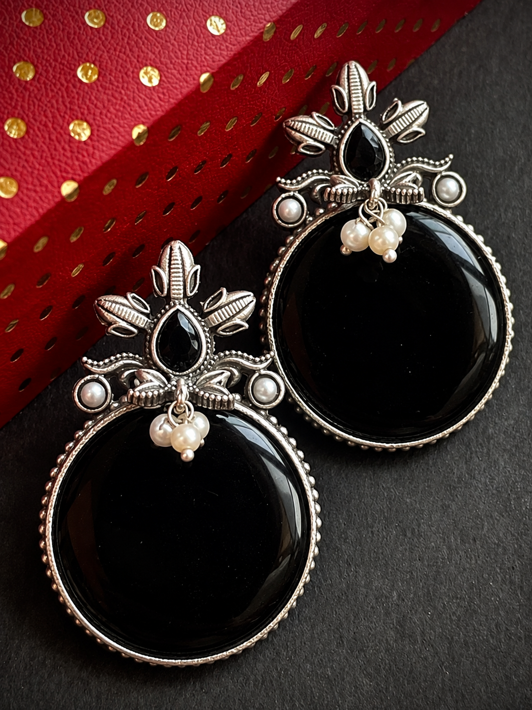 Big Circular Monalisa Stone Silver Replica Stud Earring