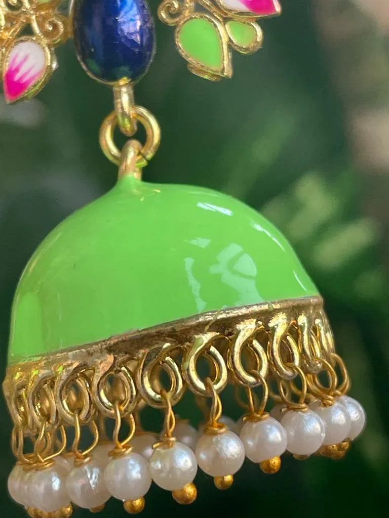 Meenakari Jhumka with Peacock Top Partywear Earring
