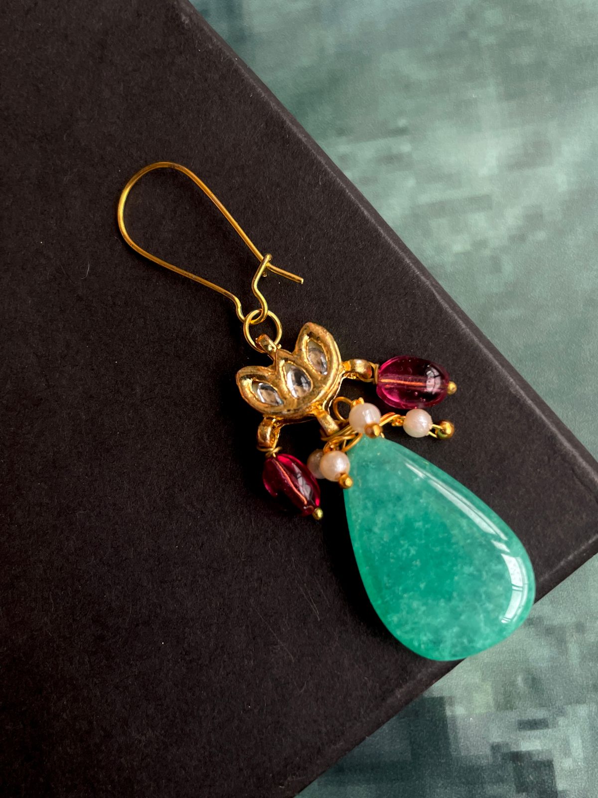 Jade Natural stone with Kundan Earring