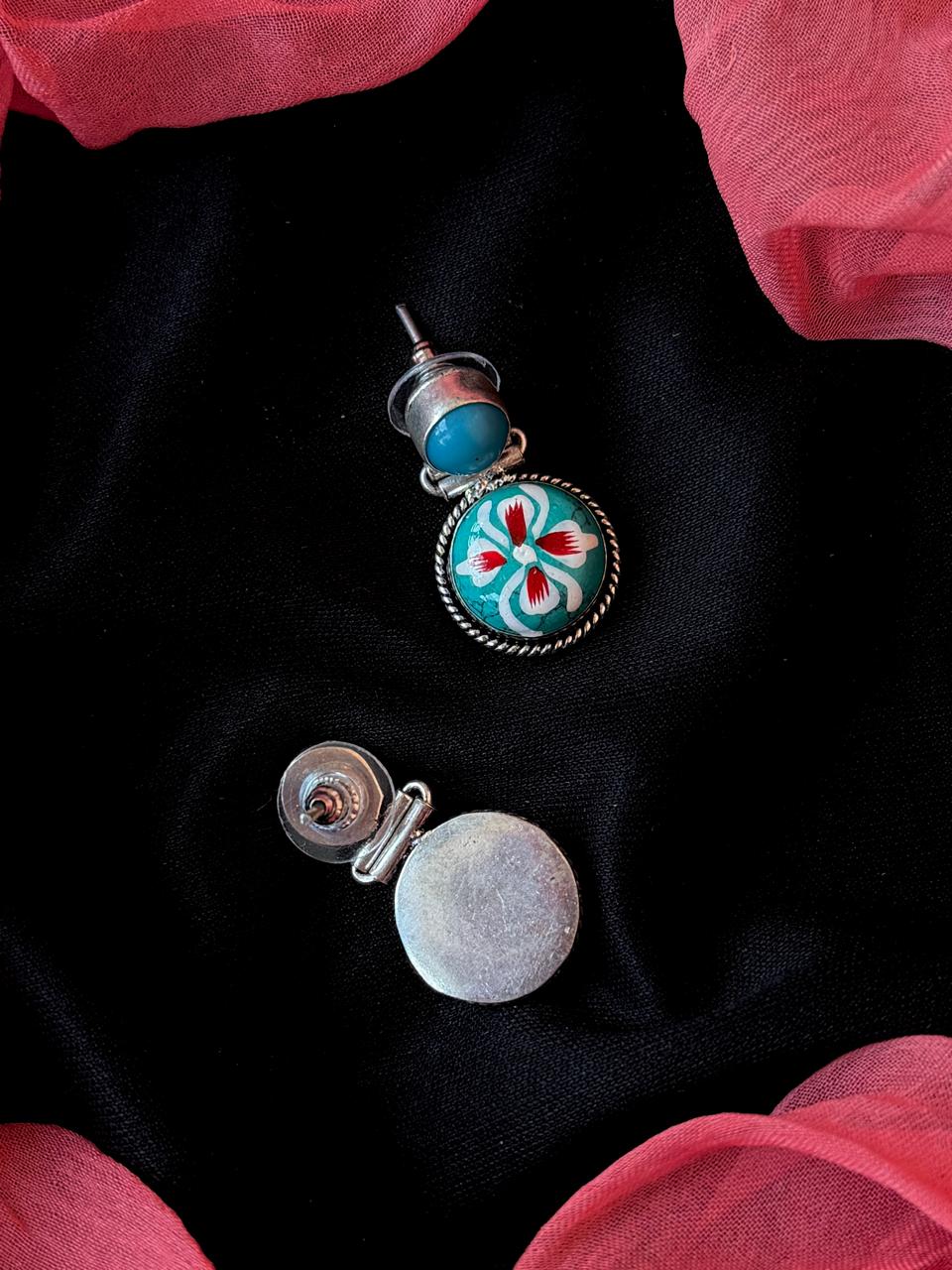 Monalisa Stone Hand Painted Silver Replica Earring