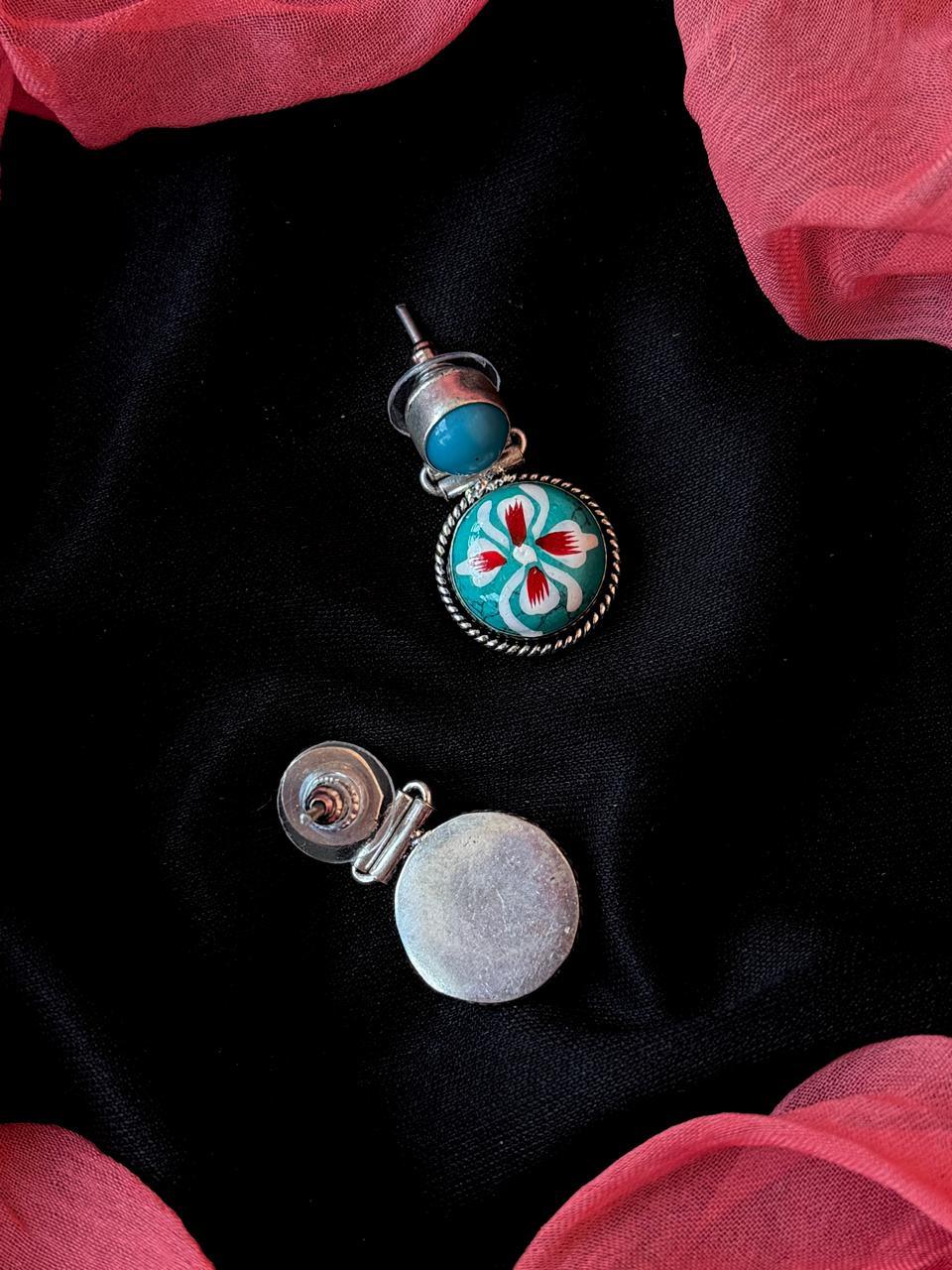 Monalisa Stone Hand Painted Silver Replica Earring
