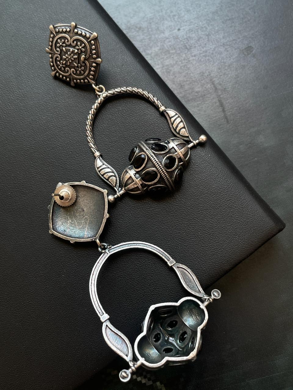 Black Polish Antique Look Earring