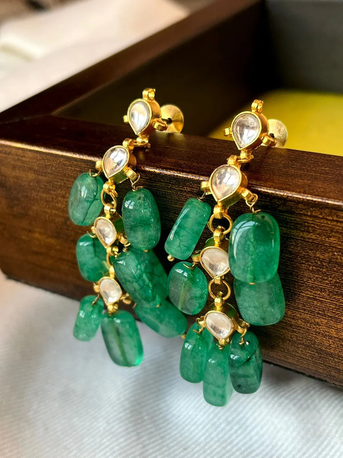 Pachi Kundan with Glass Jade Stone Earring