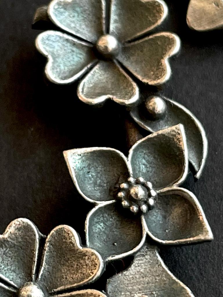 Five Flowers Brass Oxidized Hoop Earring