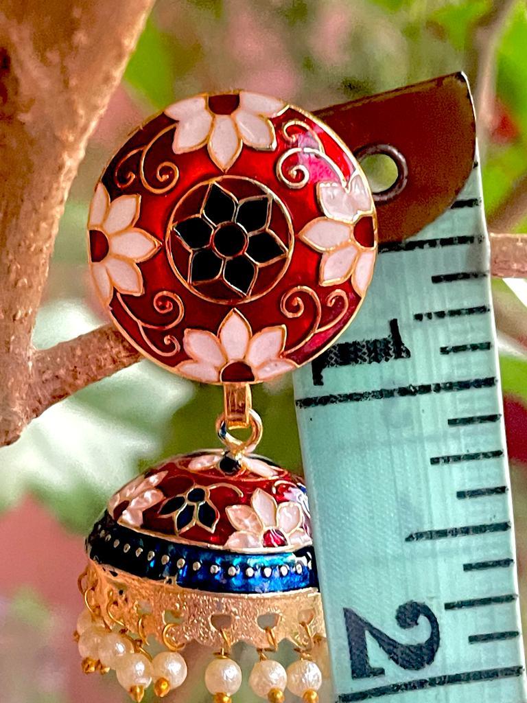 Meenakari Flower Print Top Jhumki Earring