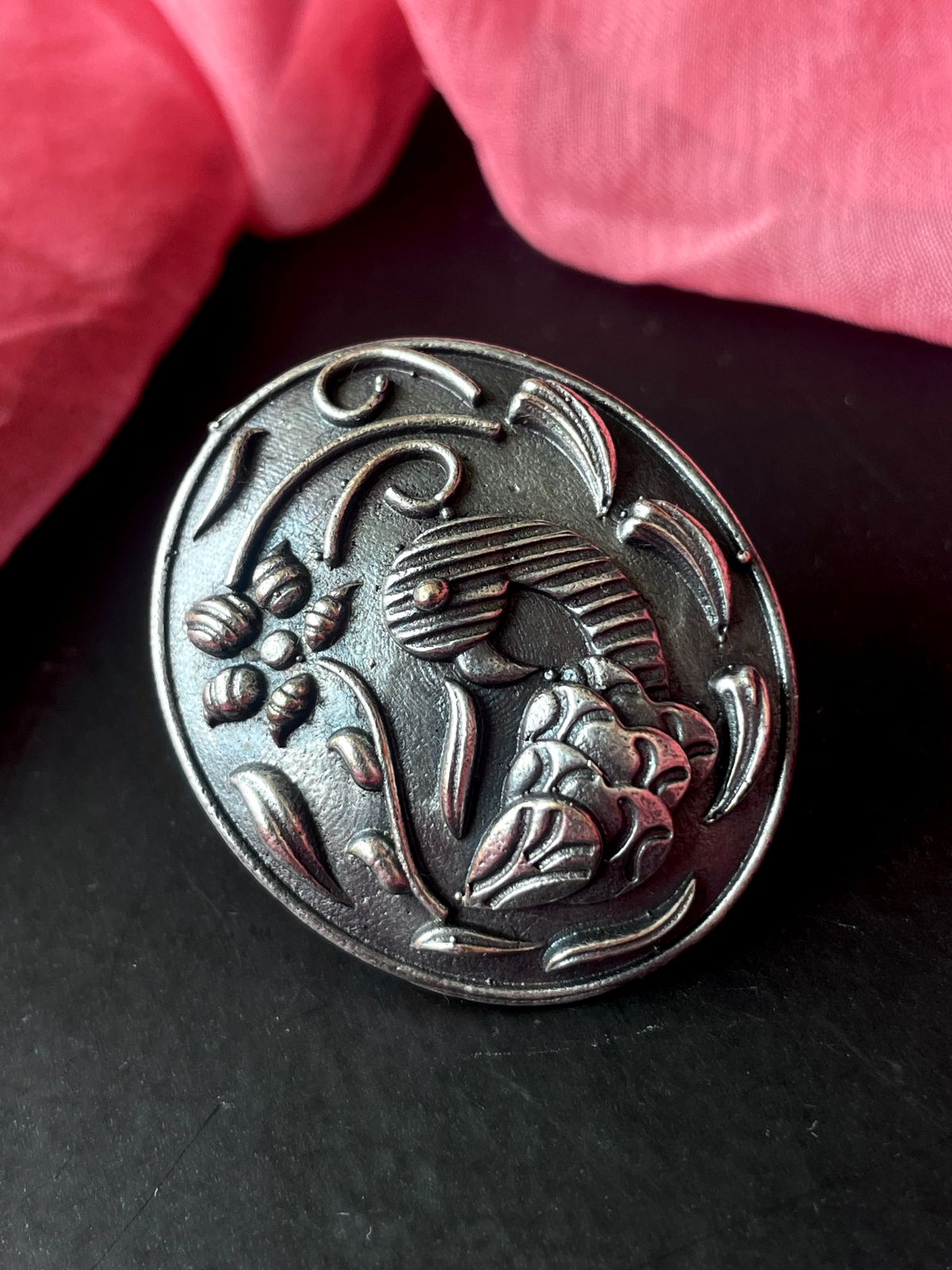 Oxidized Black Polish Ethnic Ring