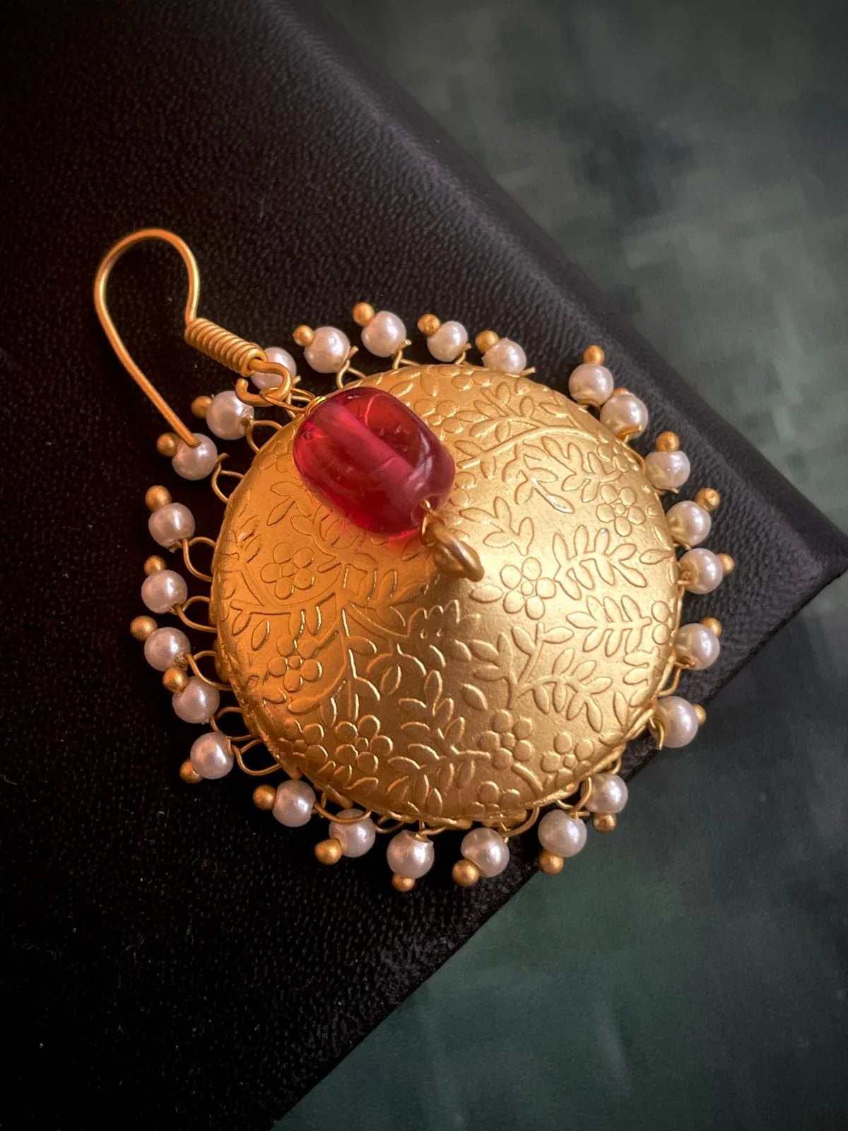 Golden Big Size Jhumki Earring with Natural stone