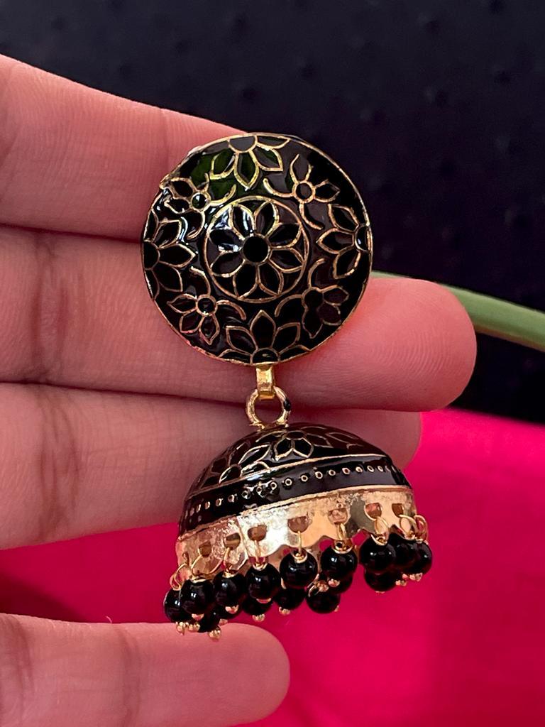 Meenakari Plain Colour Top & Jhumki Earring