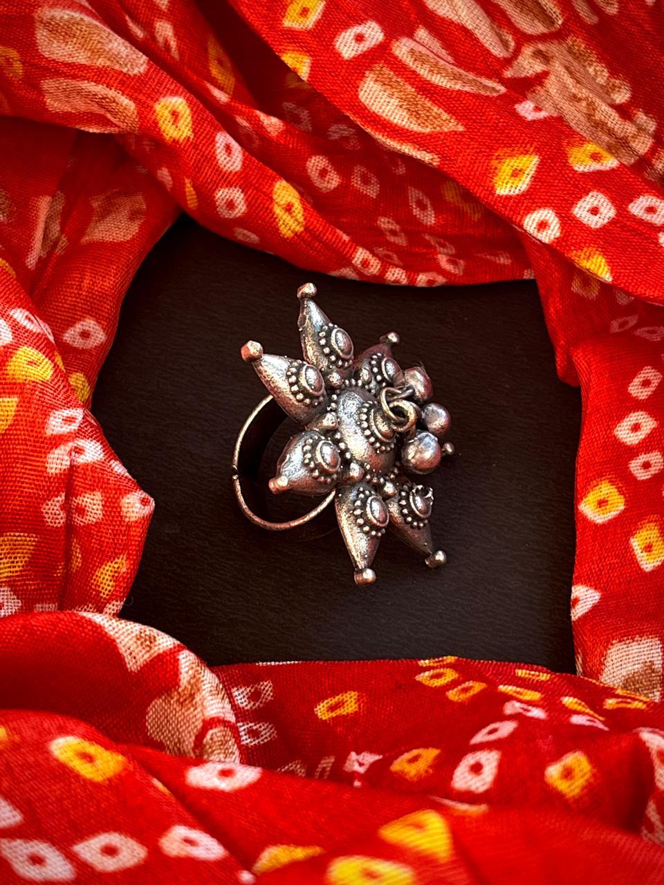 Oxidized Floral with Ghunghroo Ring