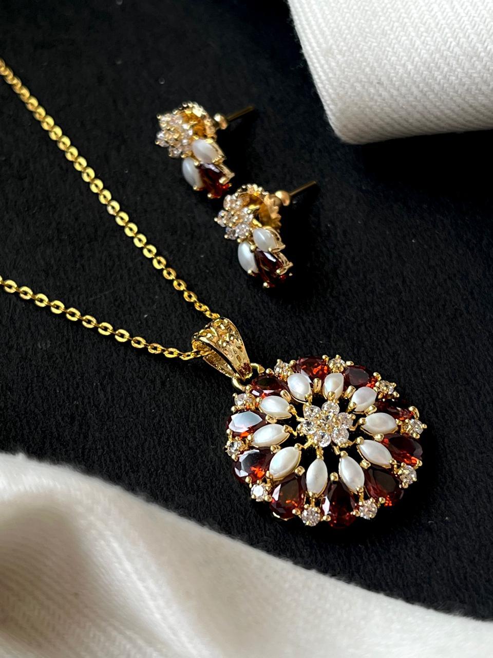 AD with Pearl Pendant Necklace with Earring set