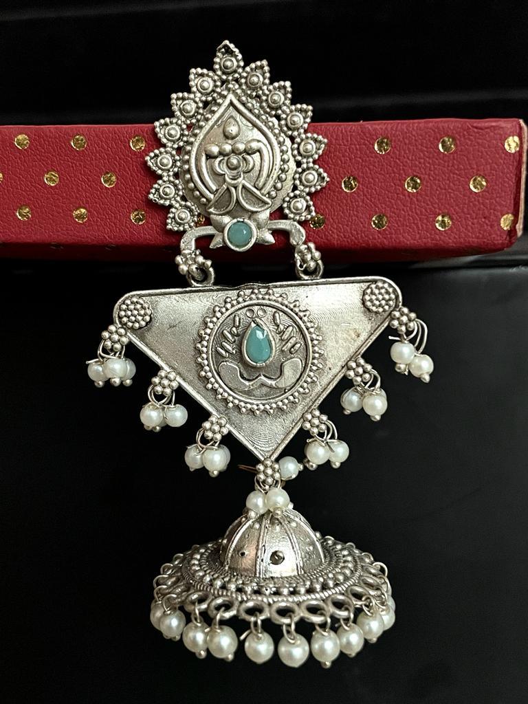 Silver Replica Triangular Top with Antique Jhumka Earring
