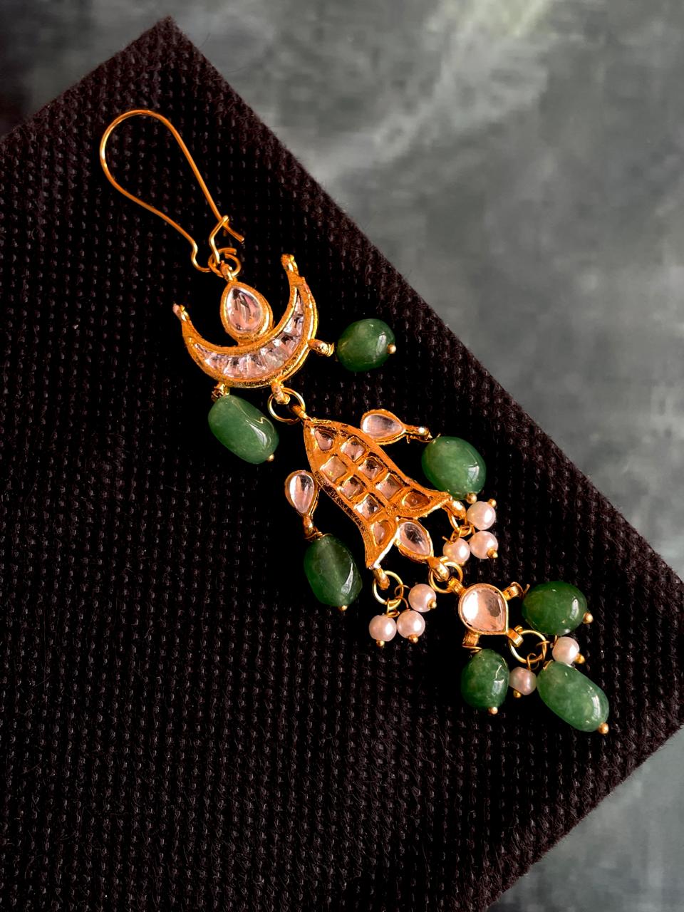 Glass Jade Stone with Kundan and Cheer Partywear Earring