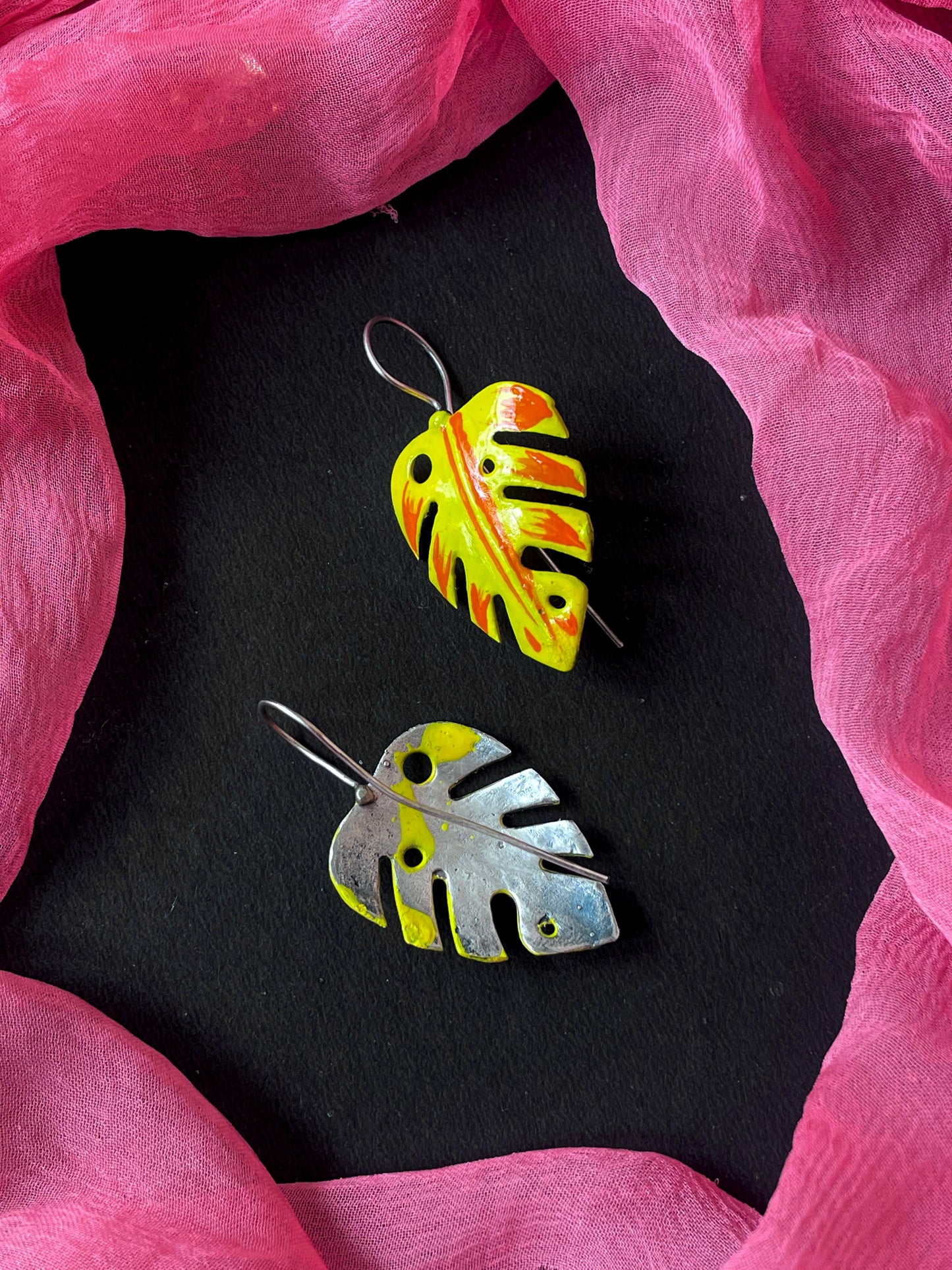 Hand Painted Leaf Shape Oxidized Earring