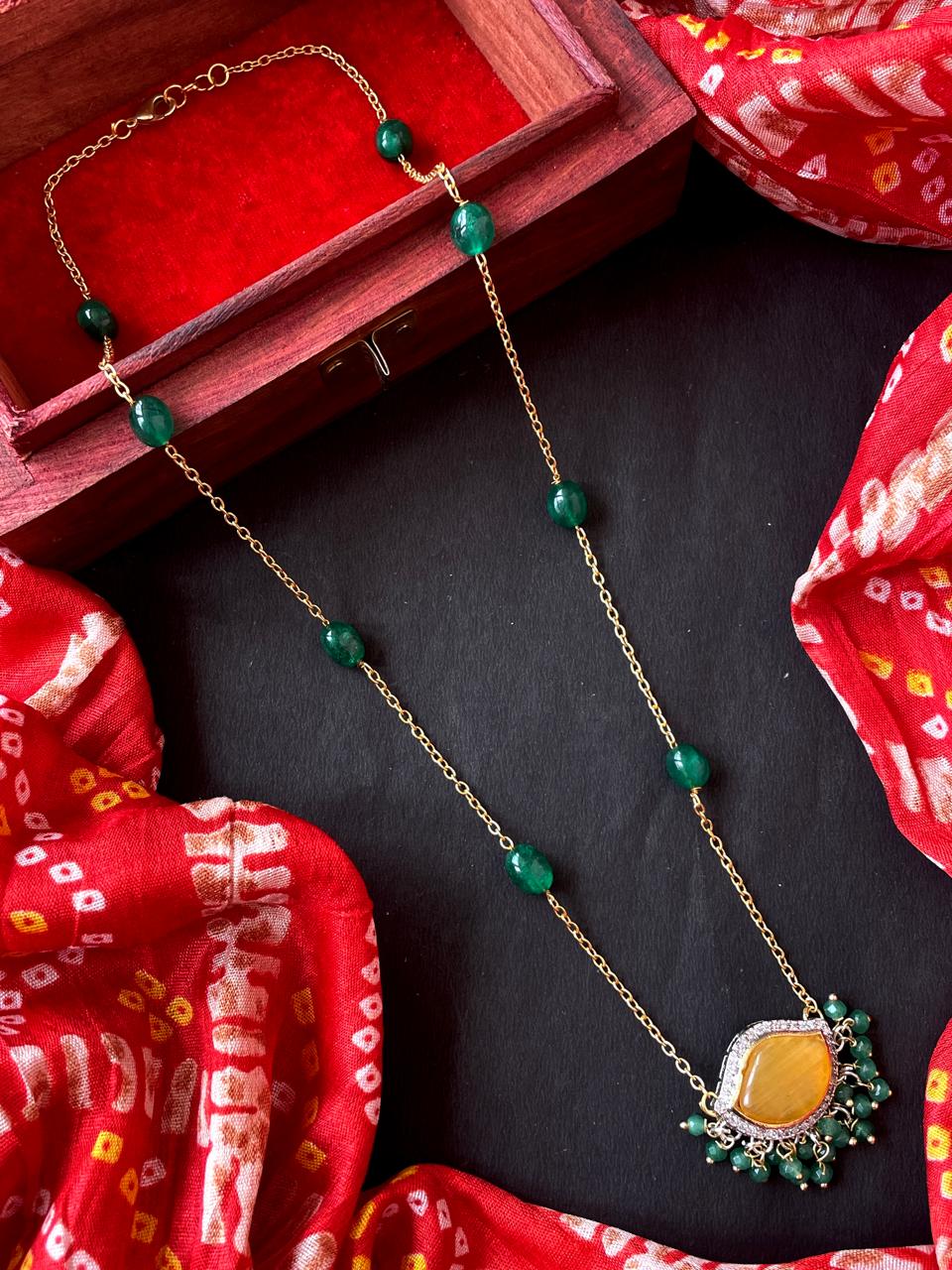 Monalsa with AD stone Pendant Beaded Chain Necklace