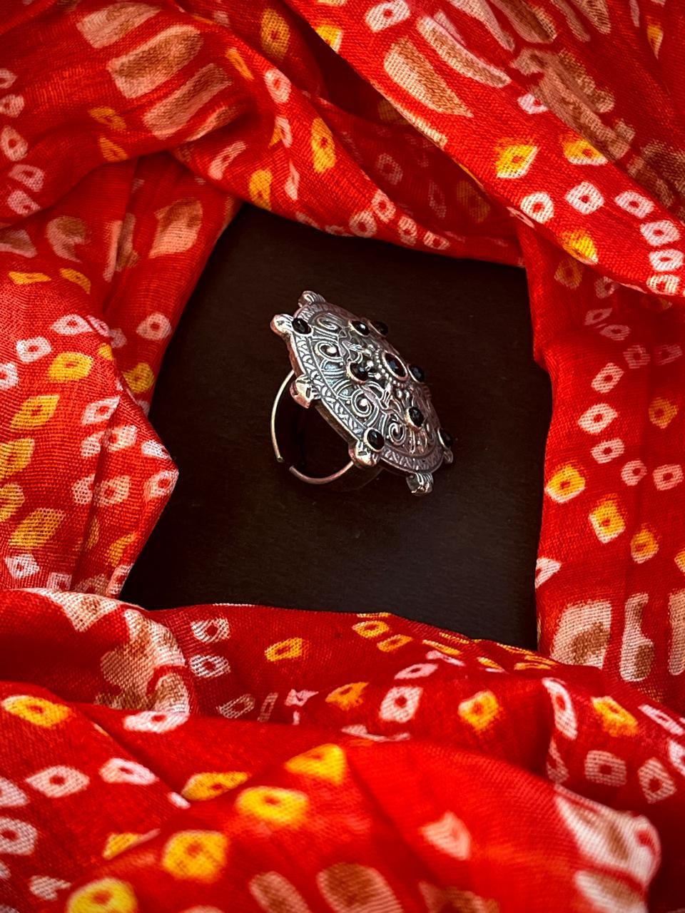 Oxidized Ethnic Black Polish Ring