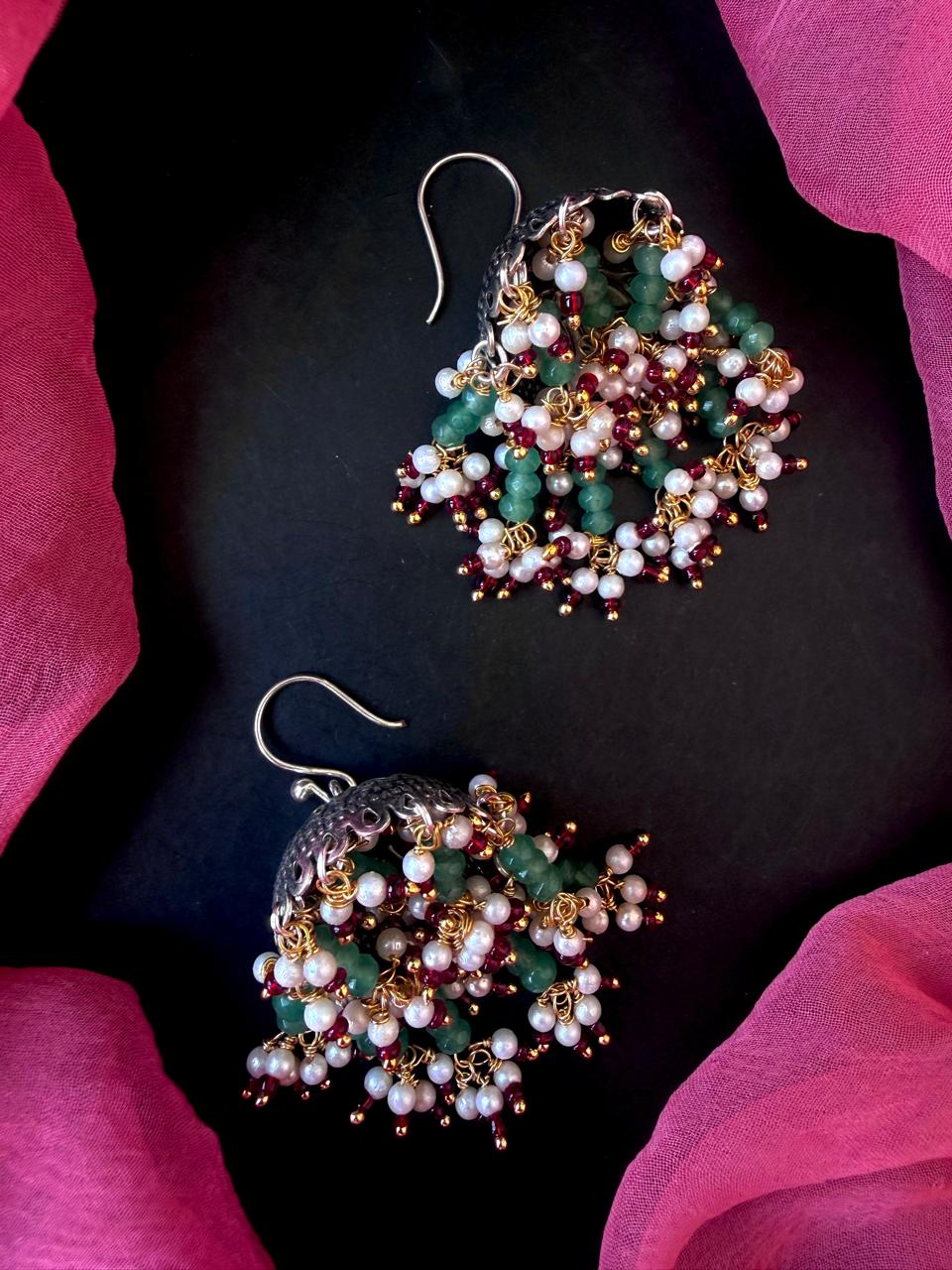 Oxidized Jhumki Beaded Latkan Partywear Earring