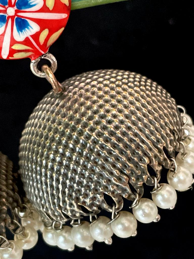 Hand Painted Top with Oxidized Jhumka Earring