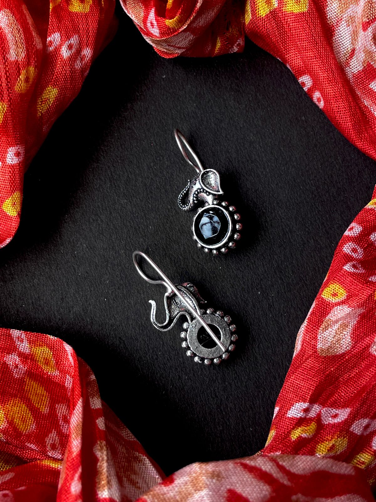 Monalisa Stone Oxidized Elephant shape Earring