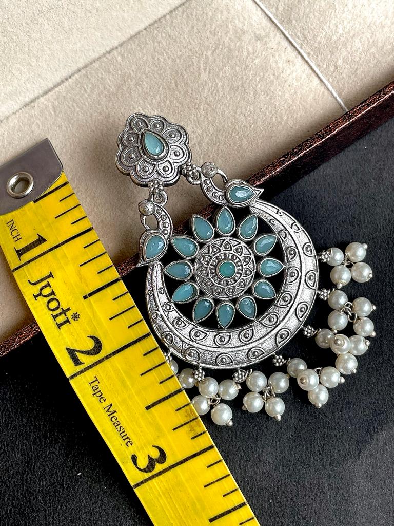 Silver Replica Big Chandbali Earring with Stones and Beads