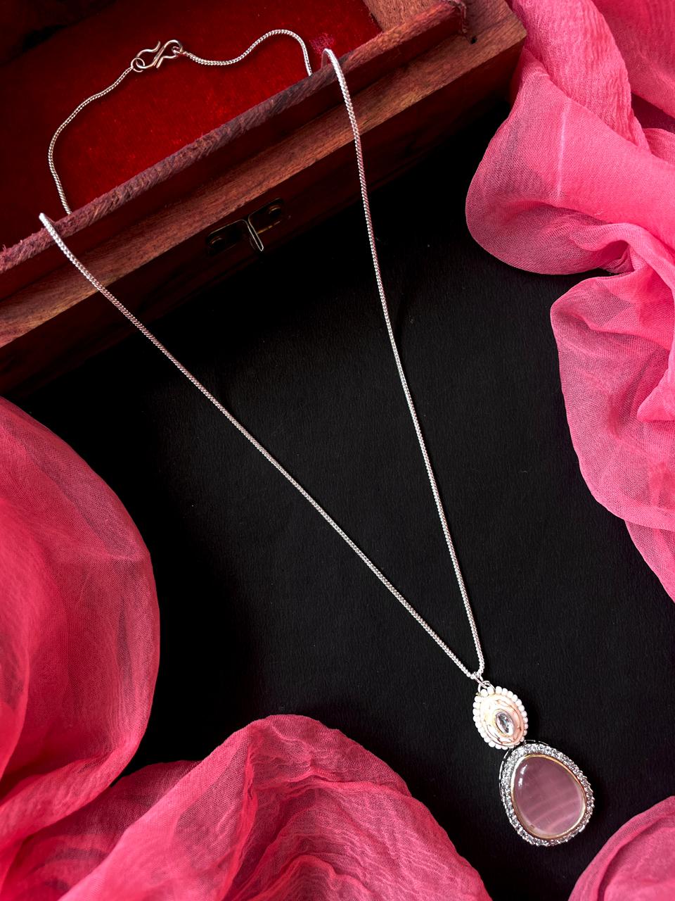 AD with Monalisa Stone Meenakari Pendant Chain Necklace