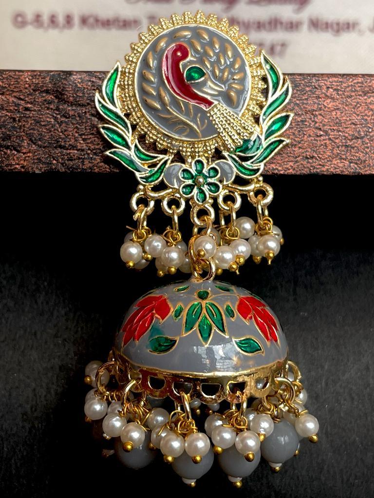 Peacock Top Meenakari Jhumka Earring