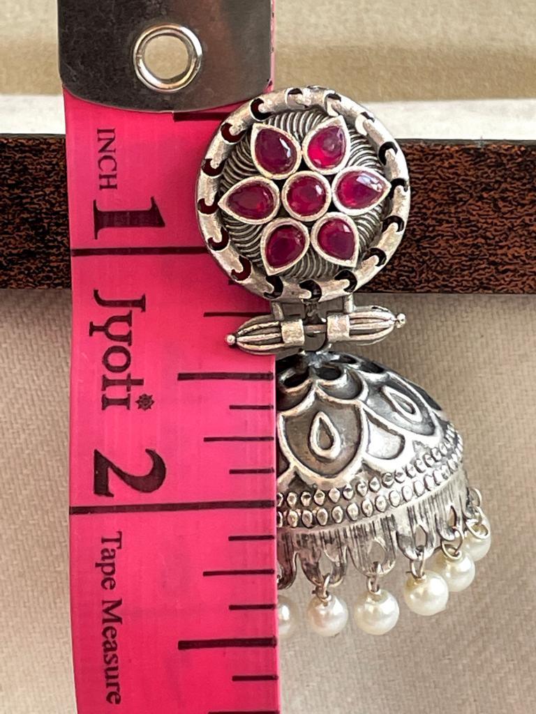 Silver Replica Jhumka Earring with Beads and stones