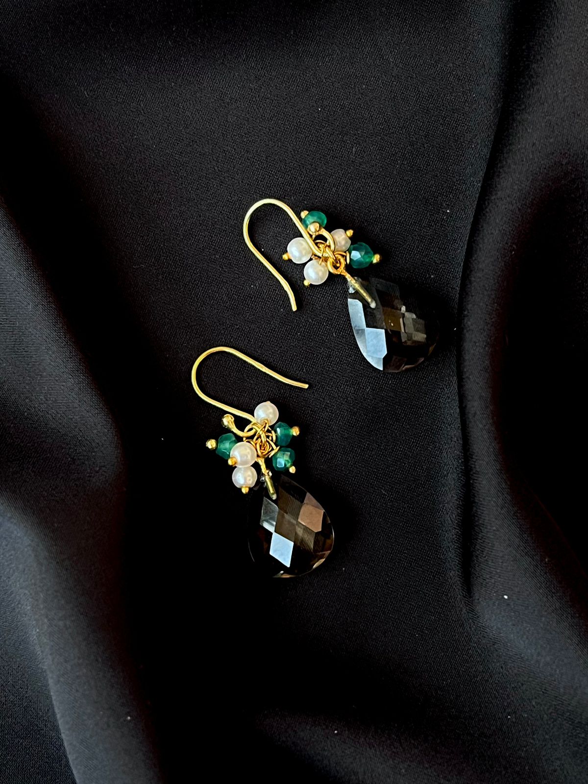 Smoky Quartz Stone Gold Plated 92.5 Silver Earring