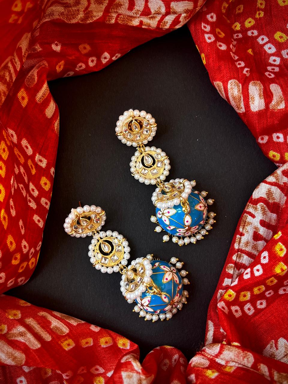 Meenakari Dome with Three Tops Drop Earring