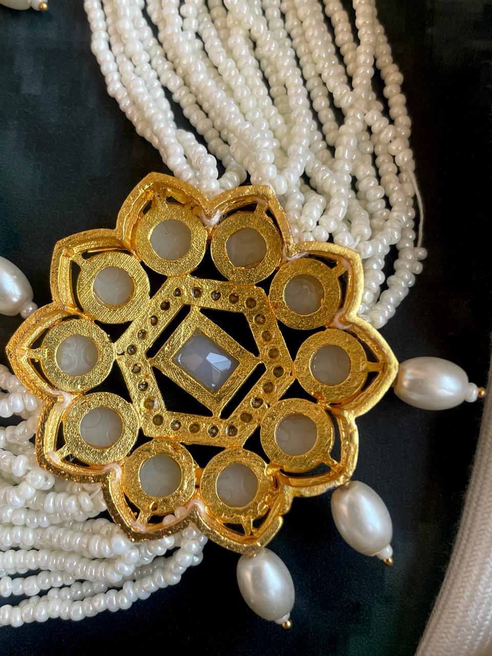 Monalisa Stone Golden Choker with Earring Set