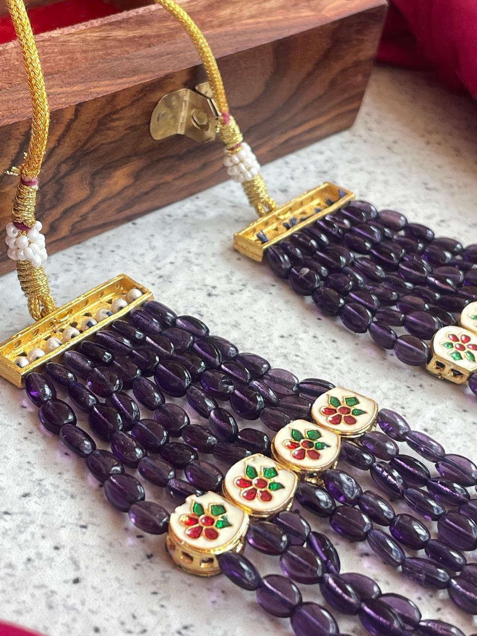 Glass Stone with Kundan Eight Layered Mala Adjustable Choker