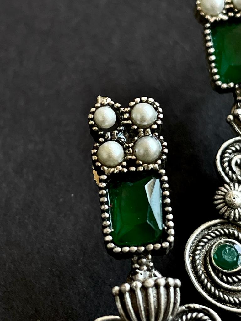 Oxidized stone work Brass Earring